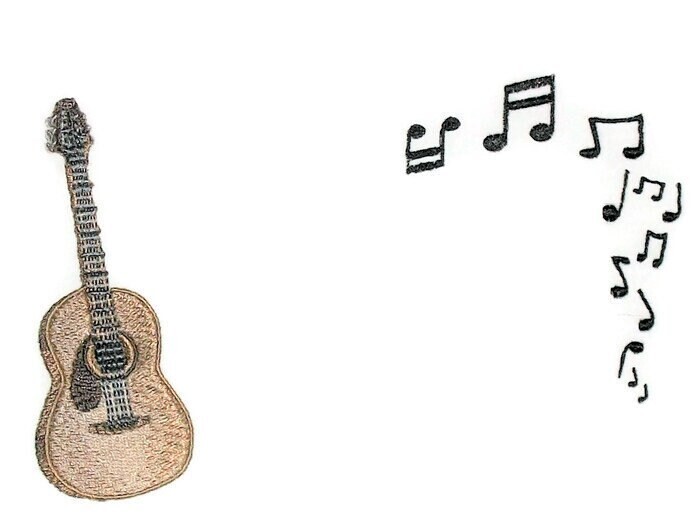 Acoustic Guitar embroidered quilt label, to customize with your personal message