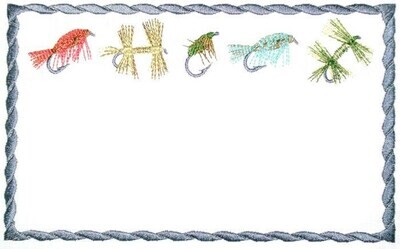 Fishing flies embroidered quilt label, to customize with your personal message