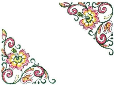 Floral corner design embroidered quilt label to customize with your personal message