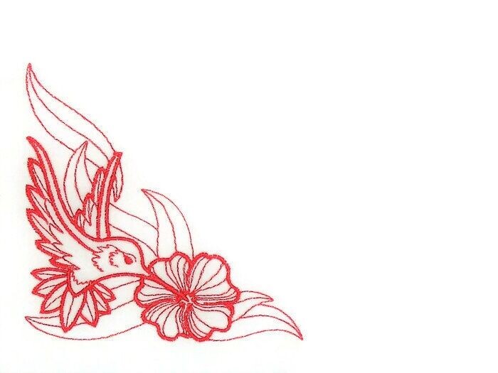 Redwork Hummingbird embroidered quilt label to customize with your personal message