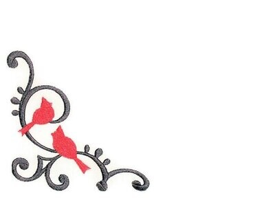 Red Cardinals motif embroidered quilt label to customize with your personal message