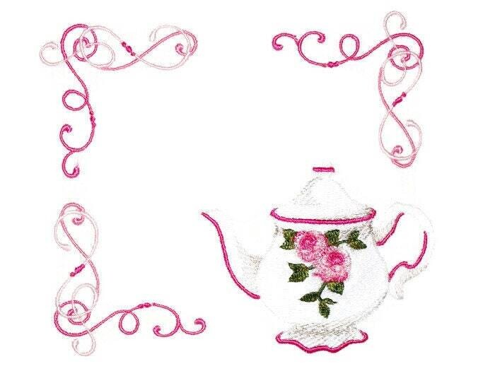 Rose Teapot embroidered quilt label to customize with your personal message
