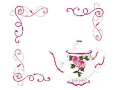 Rose Teapot embroidered quilt label to customize with your personal message