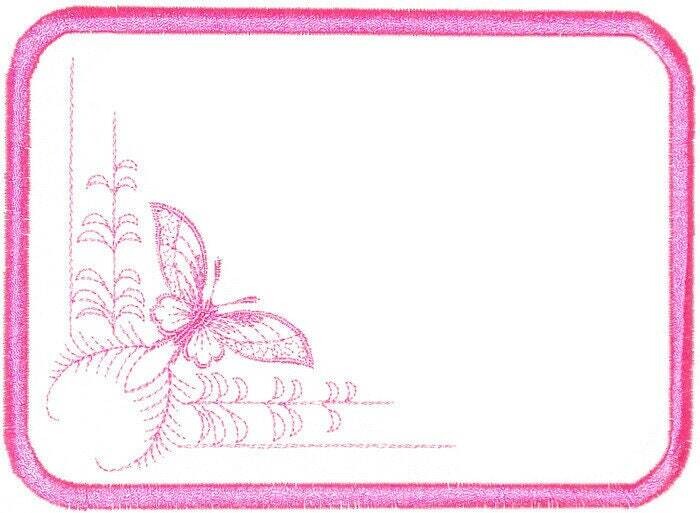 Pink Butterfly embroidered quilt label to customize with your personal message