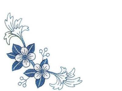 Blue floral embroidered quilt label to personalize with your own message