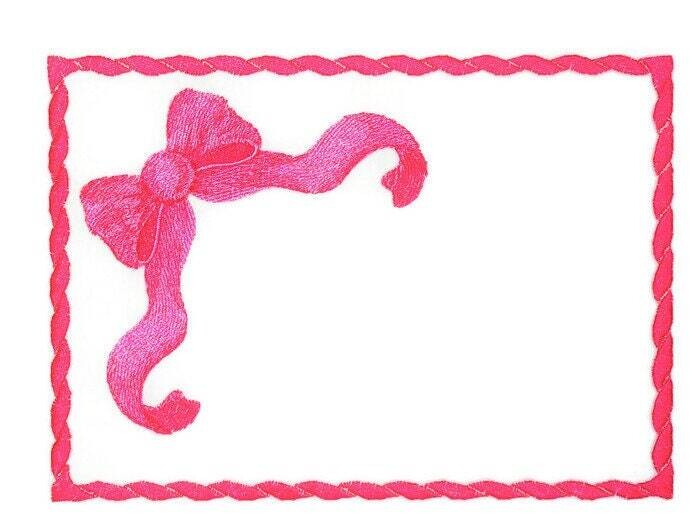 Pink Bow embroidered quilt label to customize with your personal message