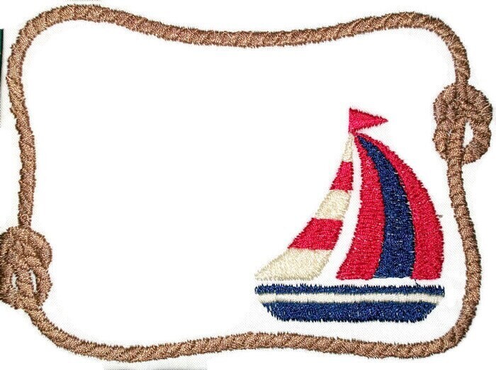 Sailboat and Rope embroidered quilt label for blocks or tops, to customize with your personal message