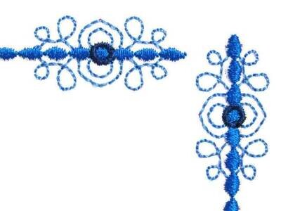 Blue Filigree scroll embroidered quilt label to customize with your personal message