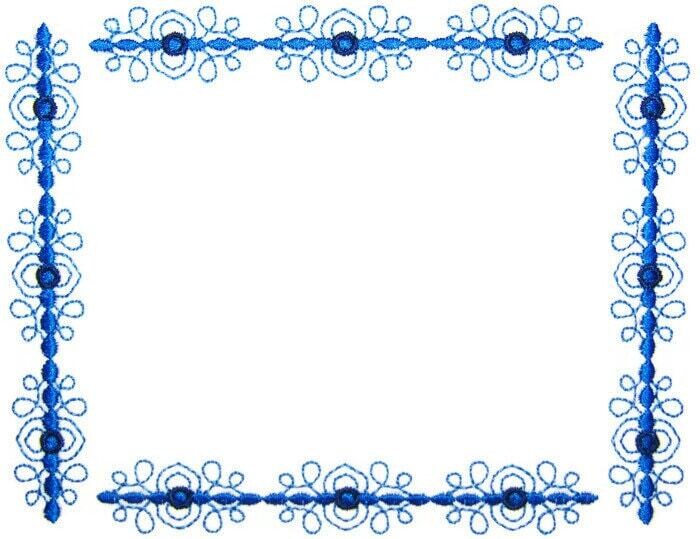 Blue Filigree scroll embroidered quilt label to customize with your personal message