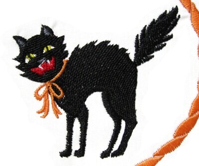 Halloween Cat embroidered quilt label to customize with your personal message