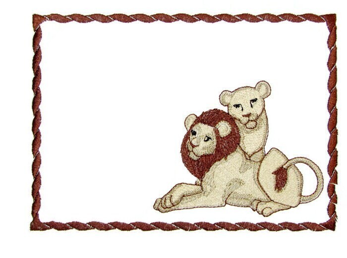 Wild Lions embroidered quilt label to customize with your personal message