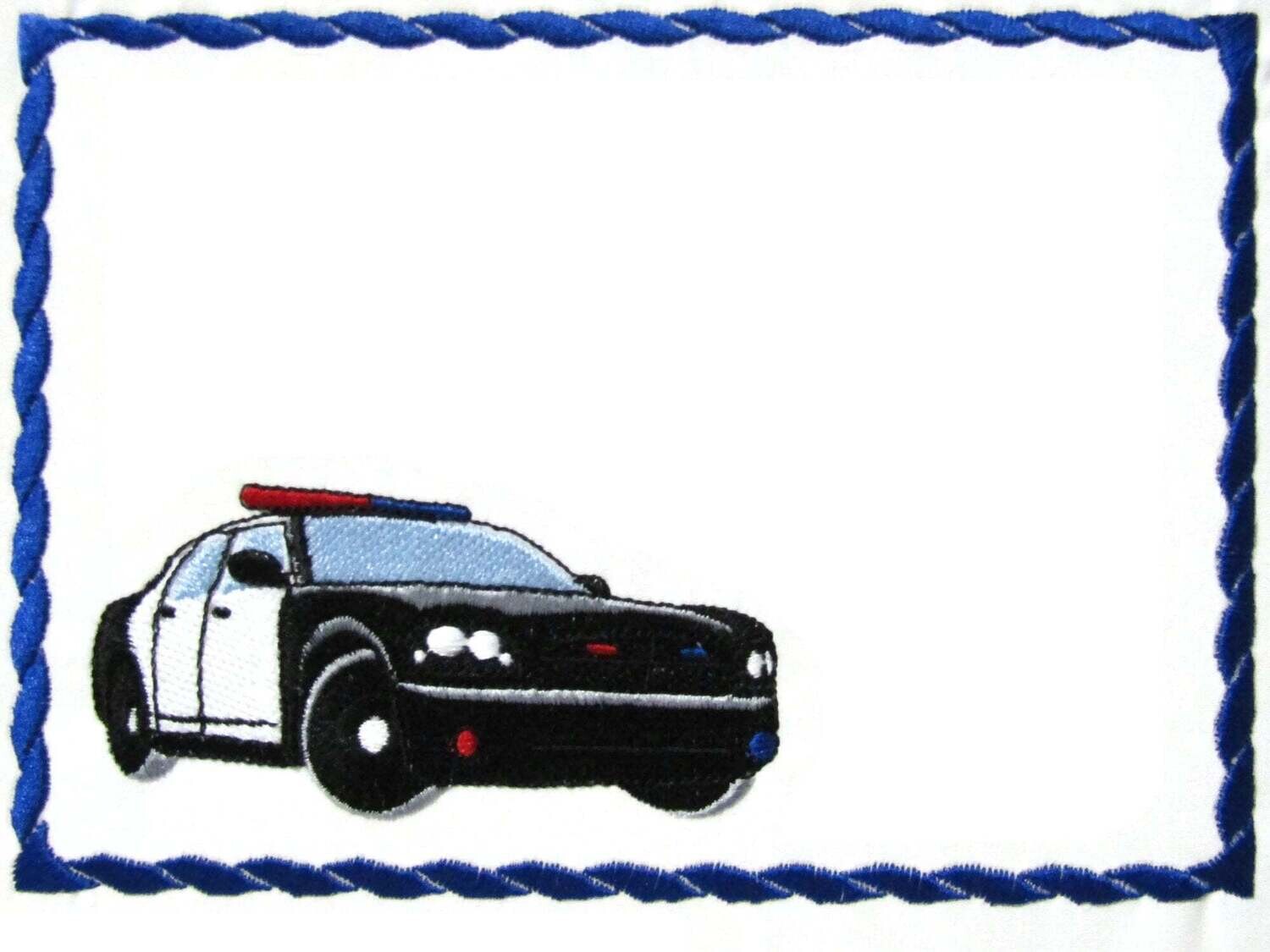 Police Car Embroidered Quilt label to customize with your personal message