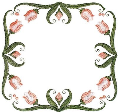 Tulip floral design embroidered quilt label to customize with your personal message