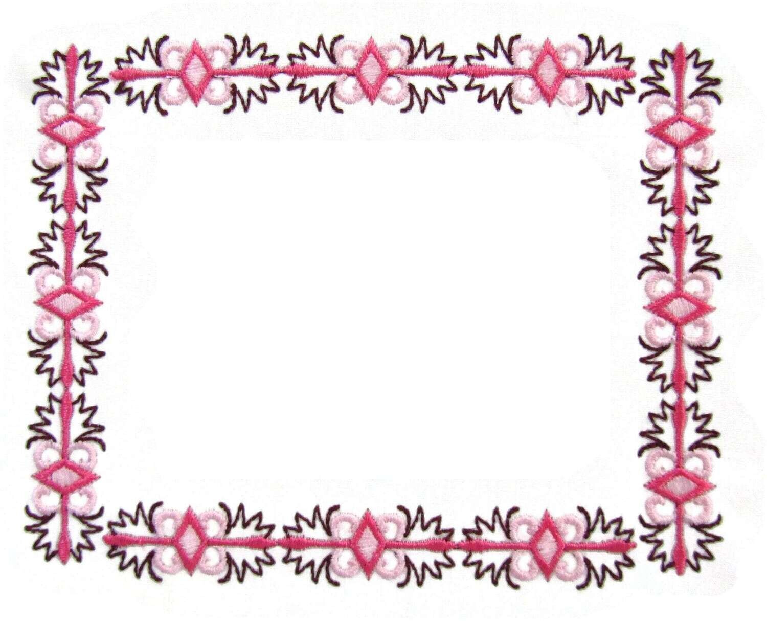 Pink Scrollwork Embroidered Quilt label, add text, choose font, and font color