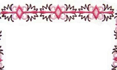 Pink Scrollwork Embroidered Quilt label, add text, choose font, and font color