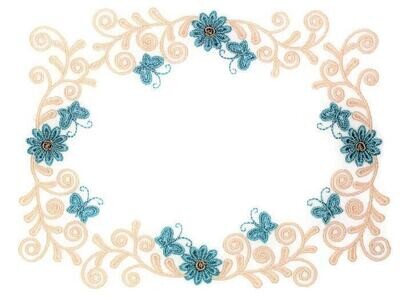 Butterfly and Floral scrollwork embroidered quilt label to customize with your personal message
