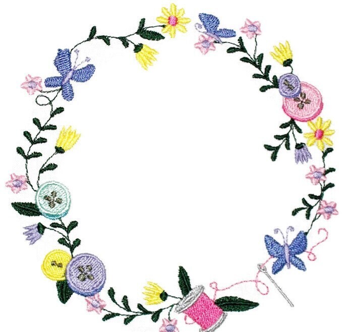 Sewing floral Wreath Embroidered Quilt Label to customize with your personal message