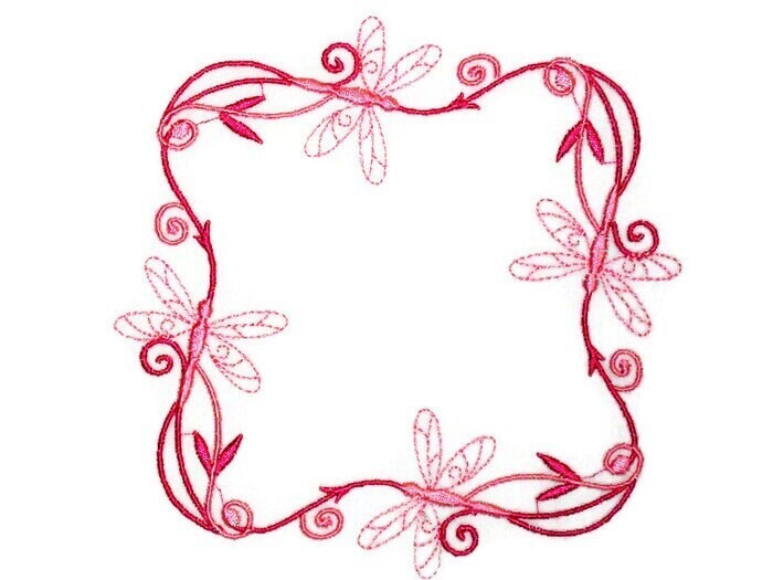 Pink Dragonflies Embroidered quilt label to customize with your personal message