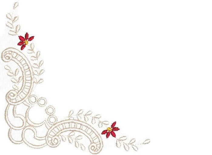 Red floral filigree embroidered quilt label to customize with your personal message