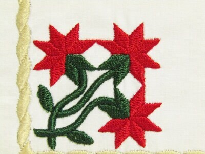 Red Peony Embroidered Quilt Label to customize with your personal message