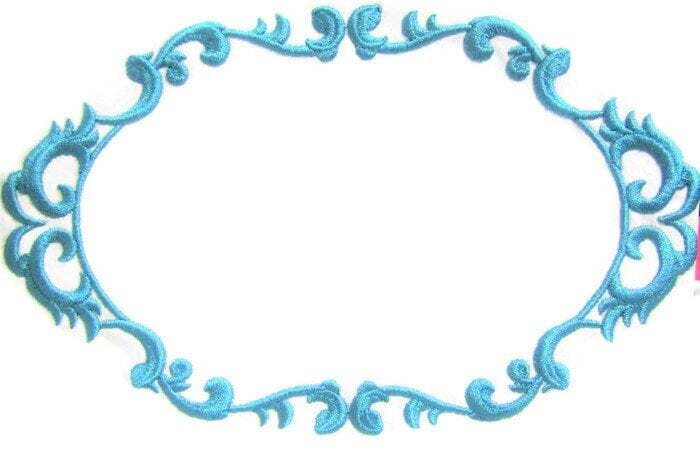 Ornate Teal frame embroidered quilt label to customize with your personal message