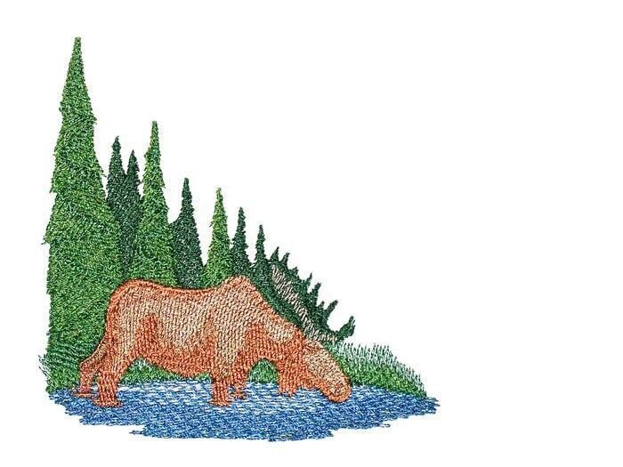 Wilderness Moose scene Embroidered Quilt Label to customize with your personal message