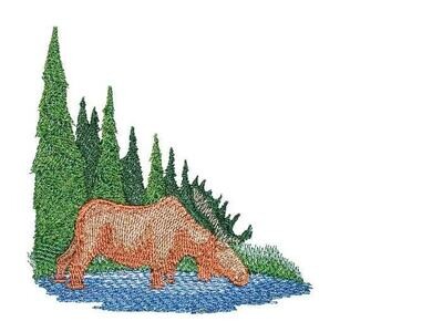 Wilderness Moose scene Embroidered Quilt Label to customize with your personal message