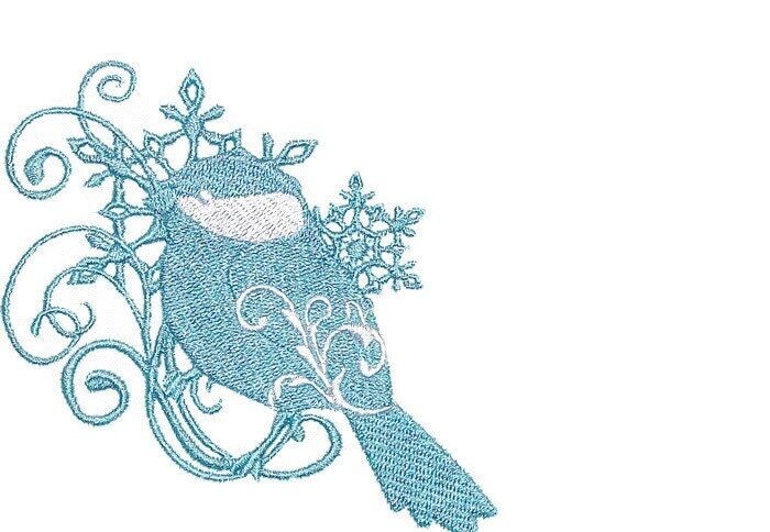 Chickadee scrollwork motif embroidered quilt label to customize with your personal message