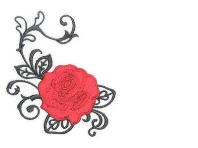 Red Rose filigree embroidered quilt label to customize with your personal message