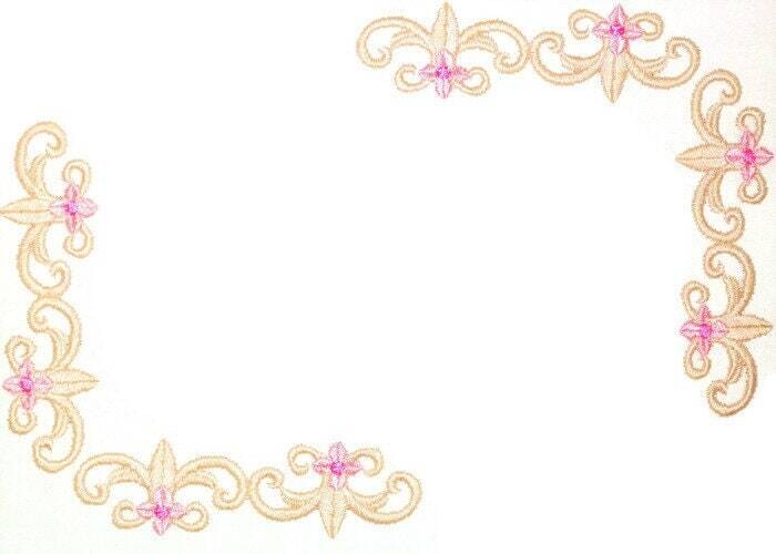 Fleur de Lis scrollwork embroidered quilt label, to customize with your personal message