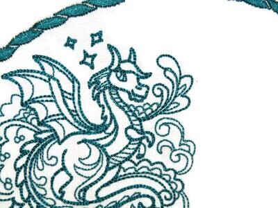 Dragon embroidered quilt label to customize with your personal message
