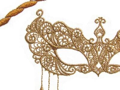 Mask Filigree Embroidered Quilt Label to customize with your personal message