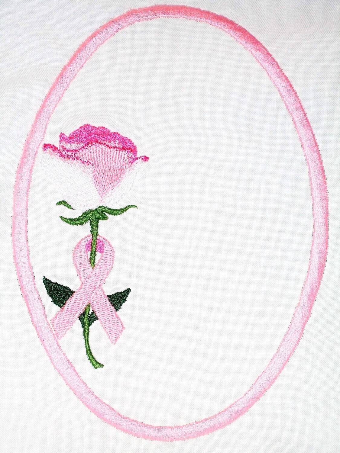 Breastcancer Awareness Rose &amp; Ribbon  Embroidered Quilt Label to customize with your personal message