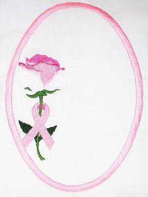 Breastcancer Awareness Rose &amp; Ribbon  Embroidered Quilt Label to customize with your personal message