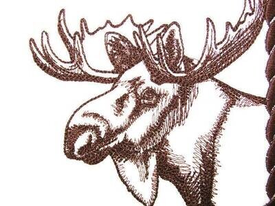 North woods Moose embroidered quilt label to customize with your personal message