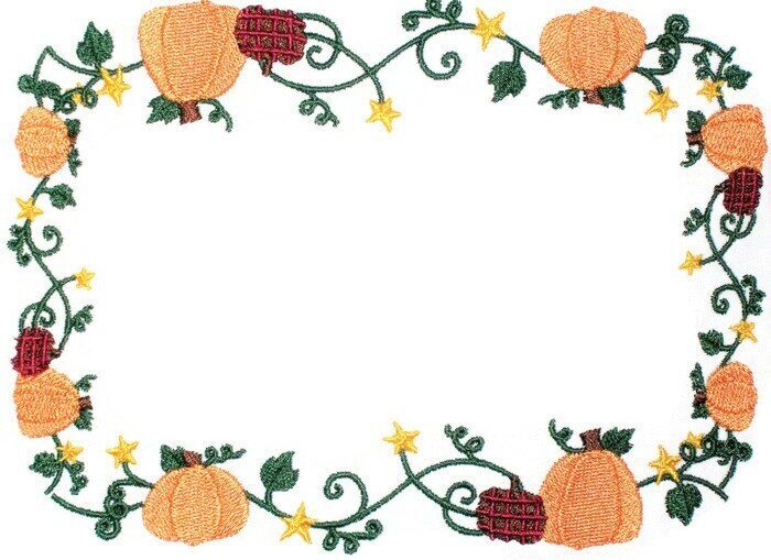 Autumn Pumpkin Vines embroidered quilt label, to customize with your personal message
