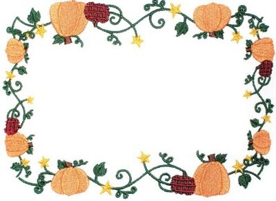Autumn Pumpkin Vines embroidered quilt label, to customize with your personal message