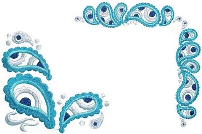 Blue Paisley swirls embroidered quilt label to customize with your personal message