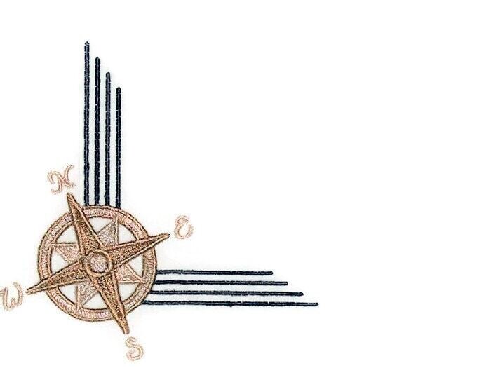 Nautical compass embroidered quilt label to customize with your personal message