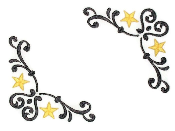 Stars wrought iron themed embroidered quilt label to personalize