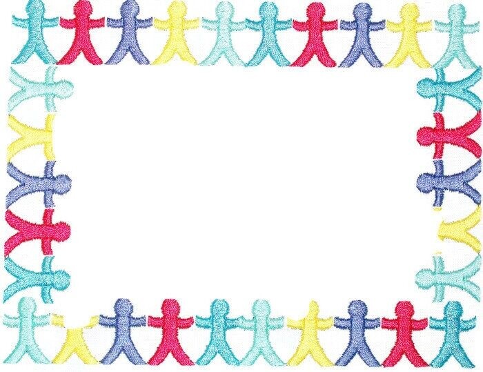 Colourful paper dolls embroidered quilt label to customize with your personal message
