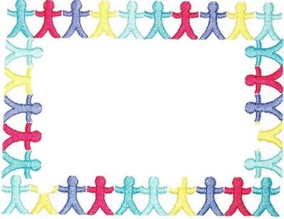 Colourful paper dolls embroidered quilt label to customize with your personal message