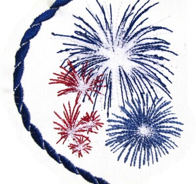 Fireworks embroidered quilt label to customize with your personal message
