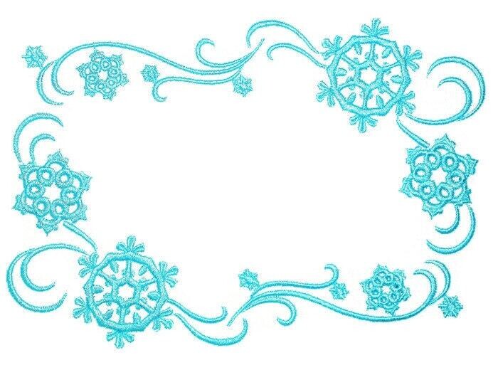 Blue snowflake swirls embroidered quilt label to customize with your personal message