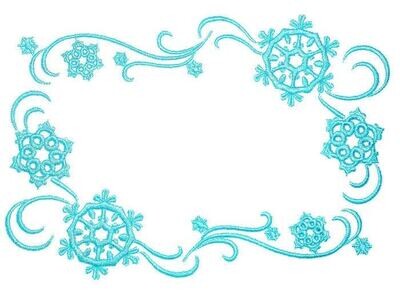 Blue snowflake swirls embroidered quilt label to customize with your personal message