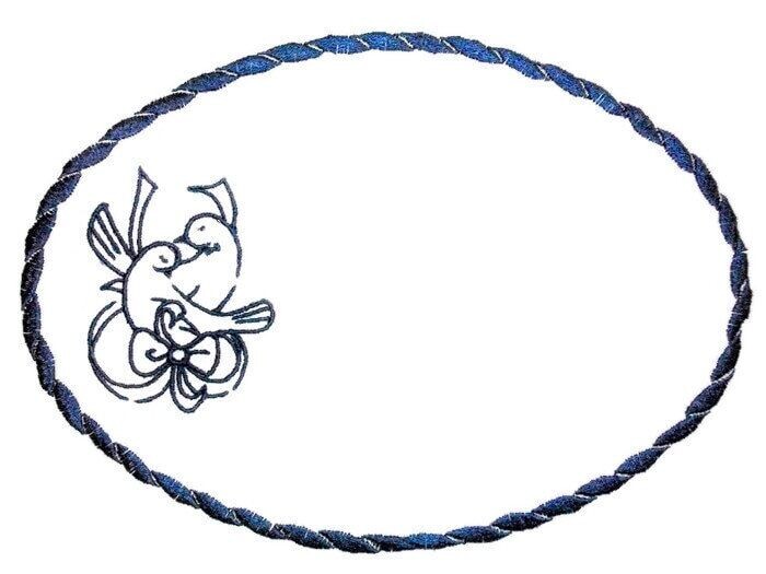 Lovebirds wedding themed embroidered quilt label to customize with your personal message