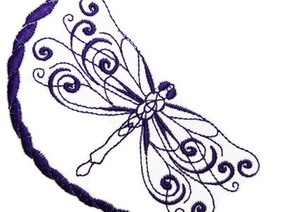 Dark Purple dragonfly embroidered quilt label to customize with your personal message