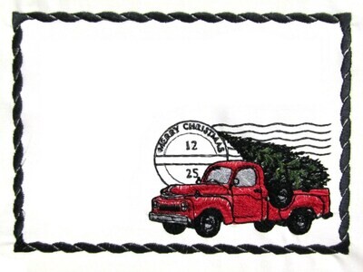 Red Truck Embroidered Quilt label to customize with your personal message