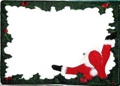 Santa &amp; holly framed embroidered quilt label to customize with your personal message