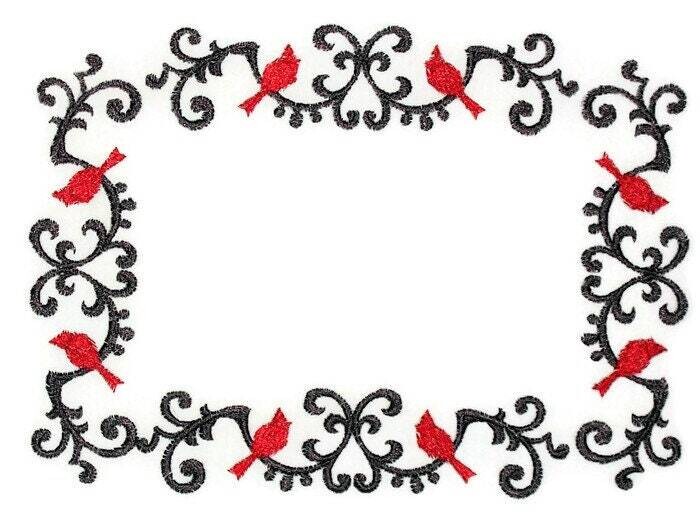 Cardinal wrought iron themed embroidered quilt label to personalize